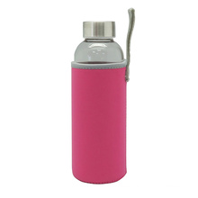 Portable Single Wall Glass Water Bottle with Protective Bag
